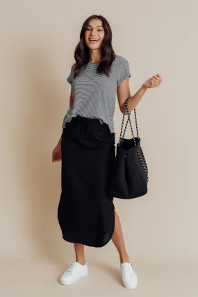 Ember Black Cotton Blend Drawstring Skirt