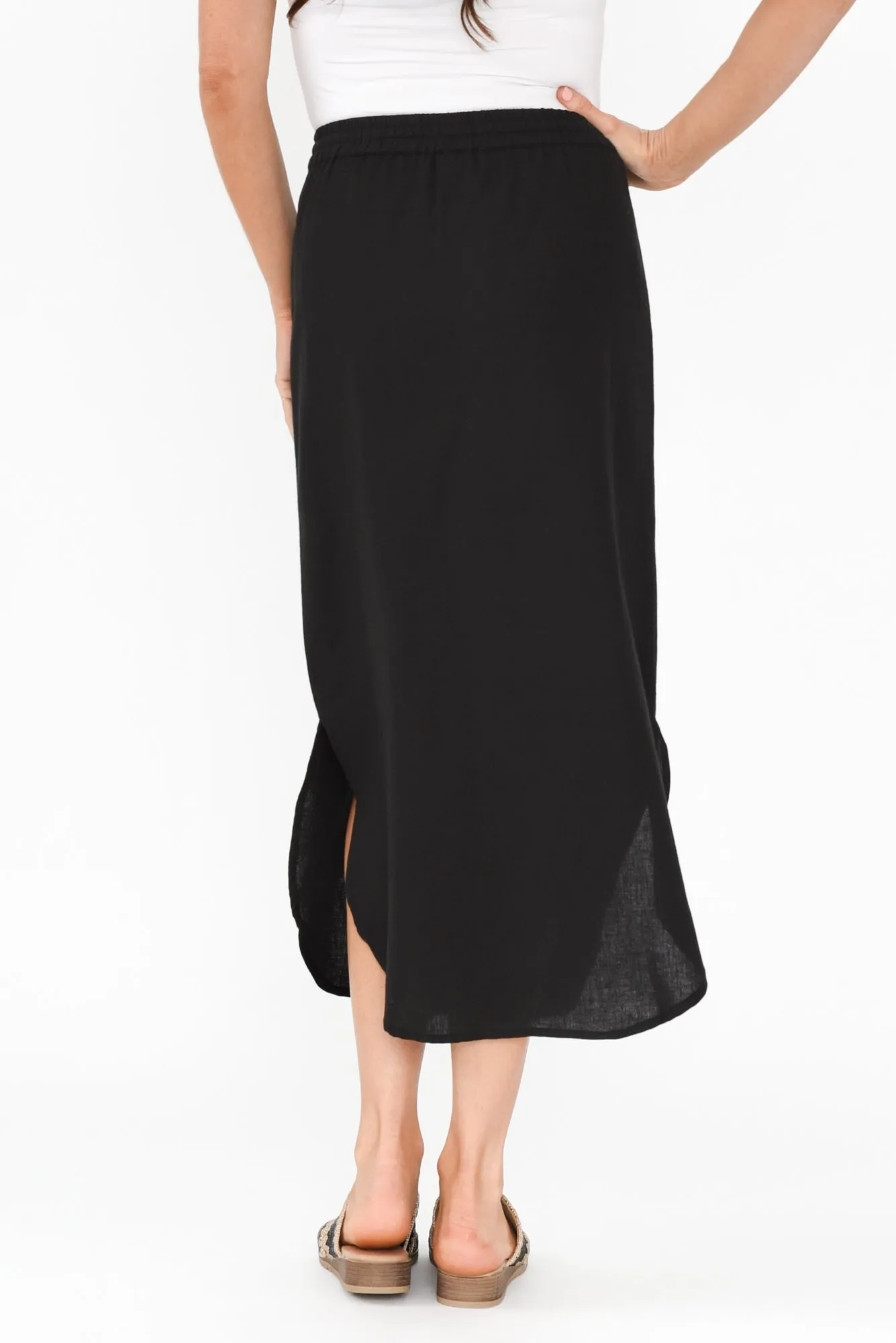 Ember Black Cotton Blend Drawstring Skirt