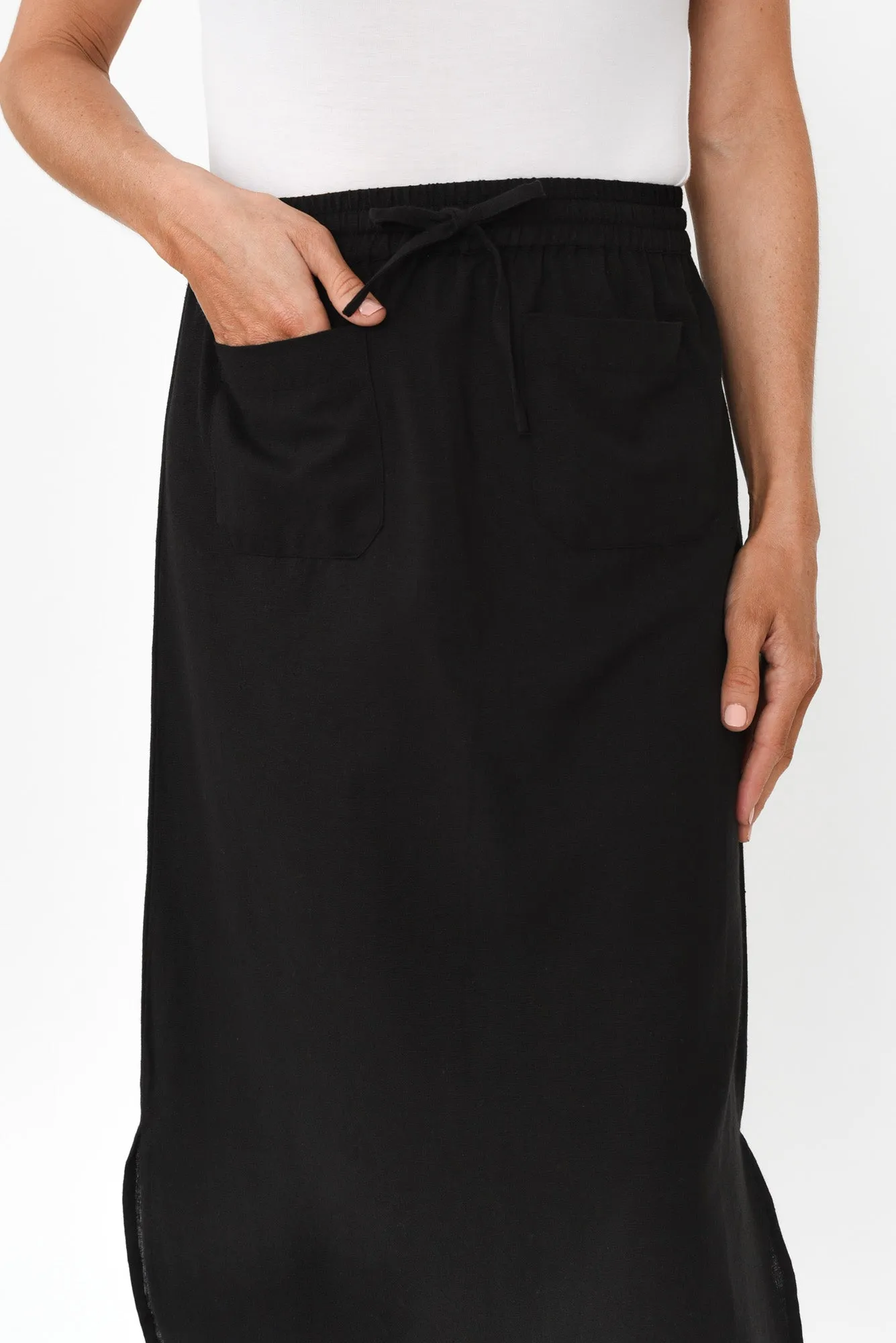 Ember Black Cotton Blend Drawstring Skirt