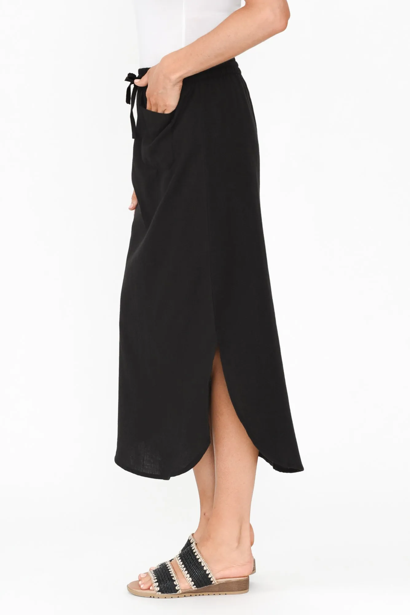 Ember Black Cotton Blend Drawstring Skirt