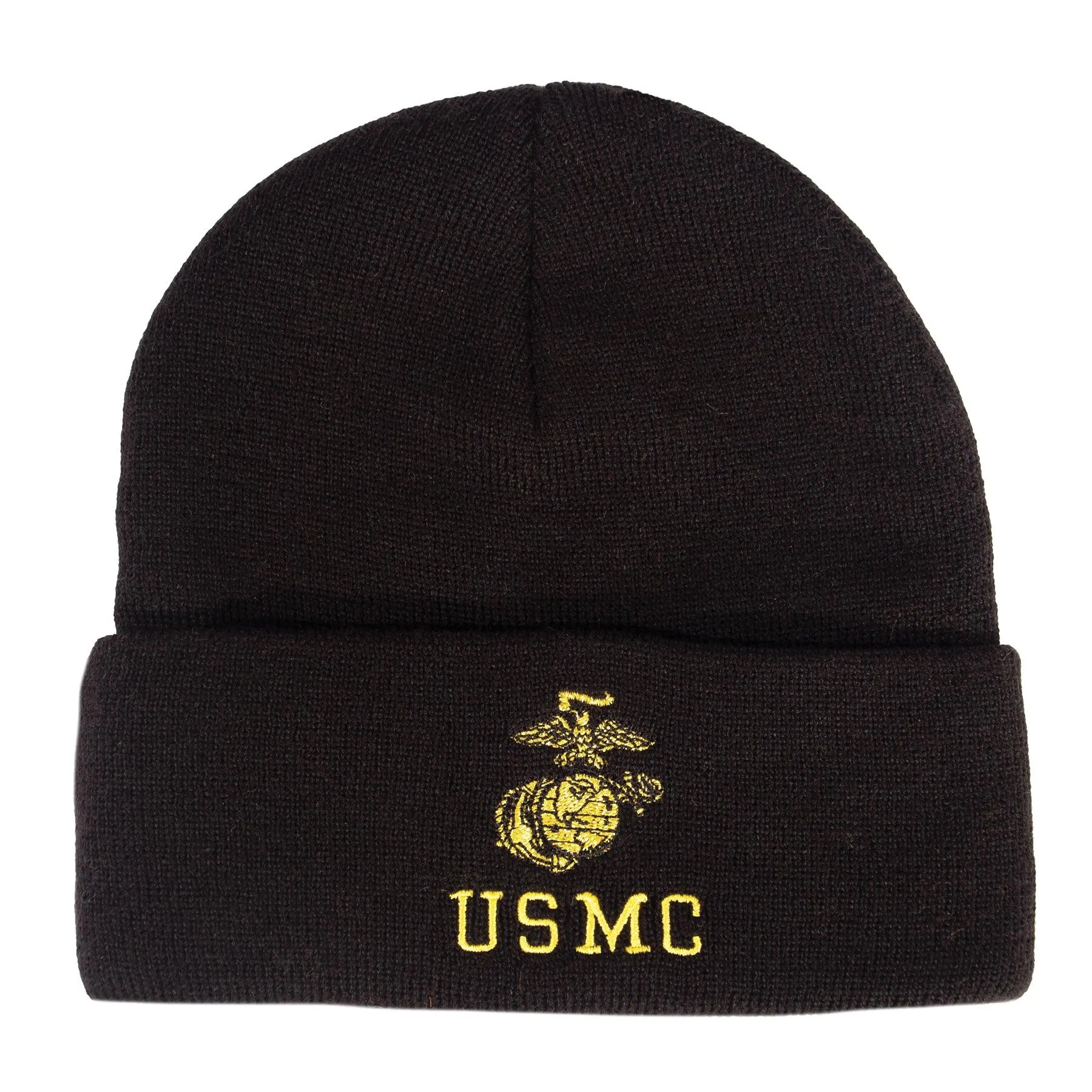 Embroidered USMC Watch Cap with Gold Eagle, Globe, & Anchor Insignia