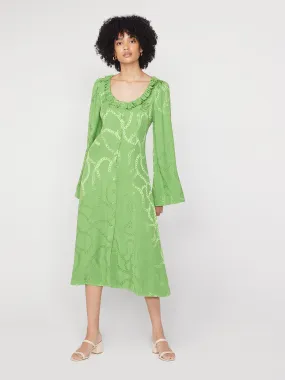 Flora Green Chain Jacquard Midi Dress