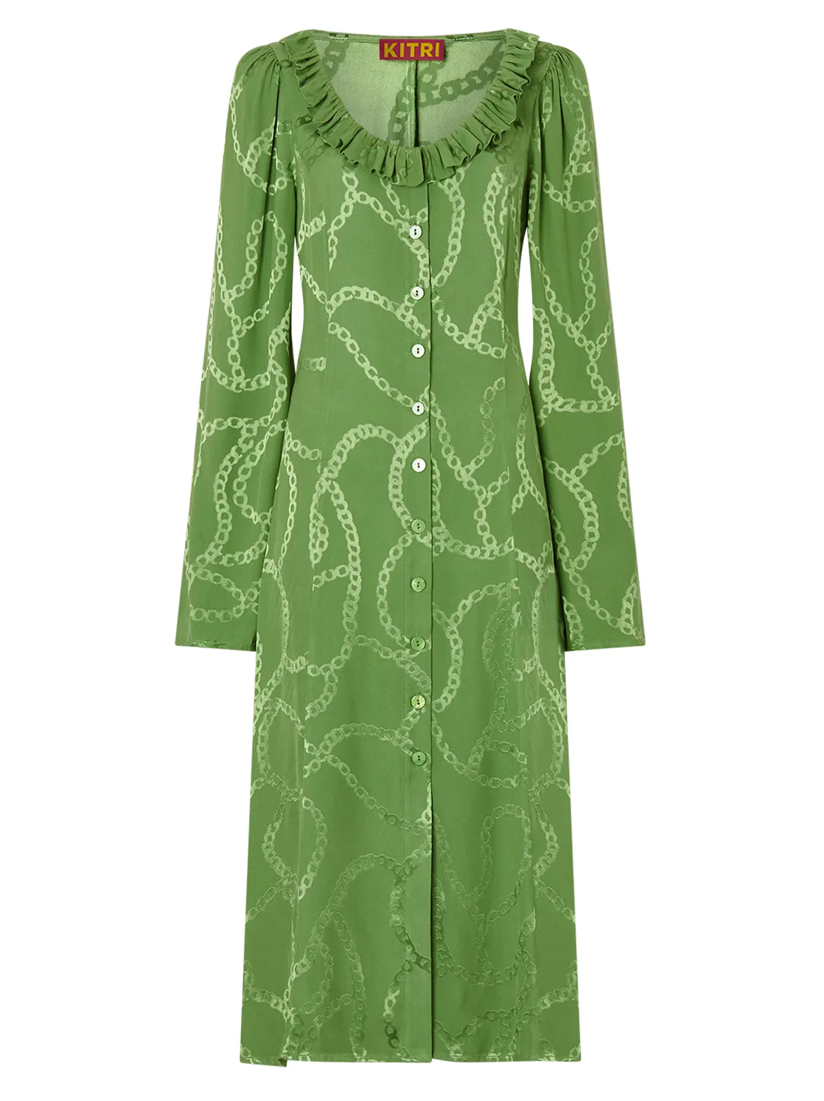 Flora Green Chain Jacquard Midi Dress