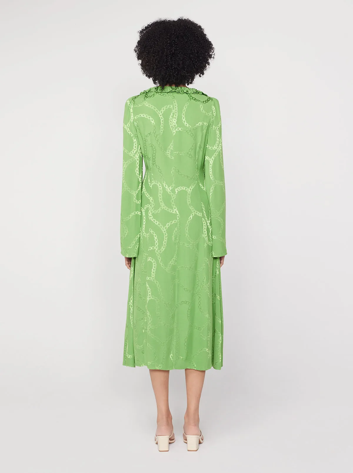 Flora Green Chain Jacquard Midi Dress