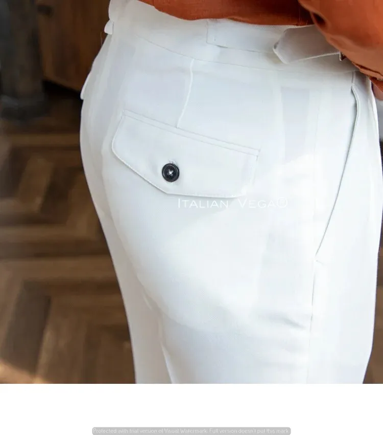 Frost White Classic Buckle Gurkha Pants by Italian Vega®