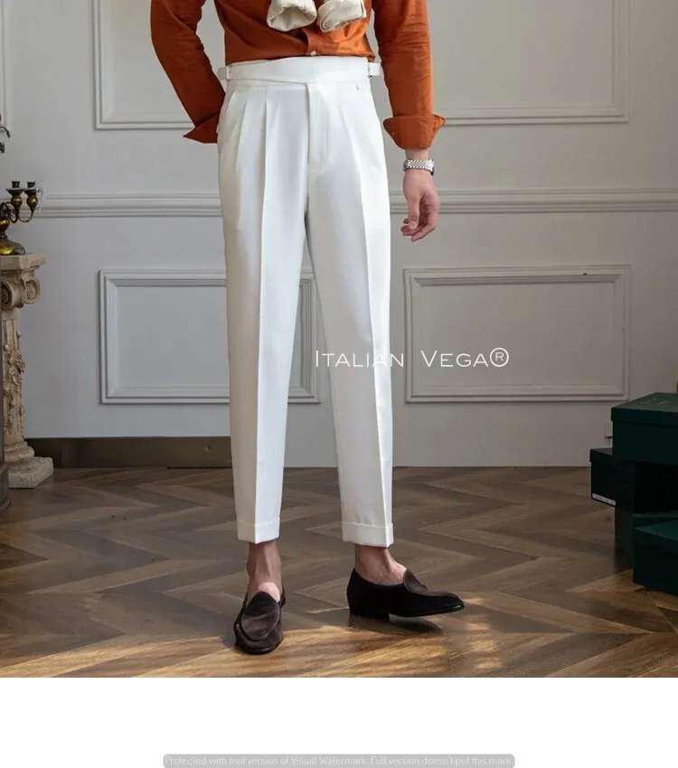 Frost White Classic Buckle Gurkha Pants by Italian Vega®