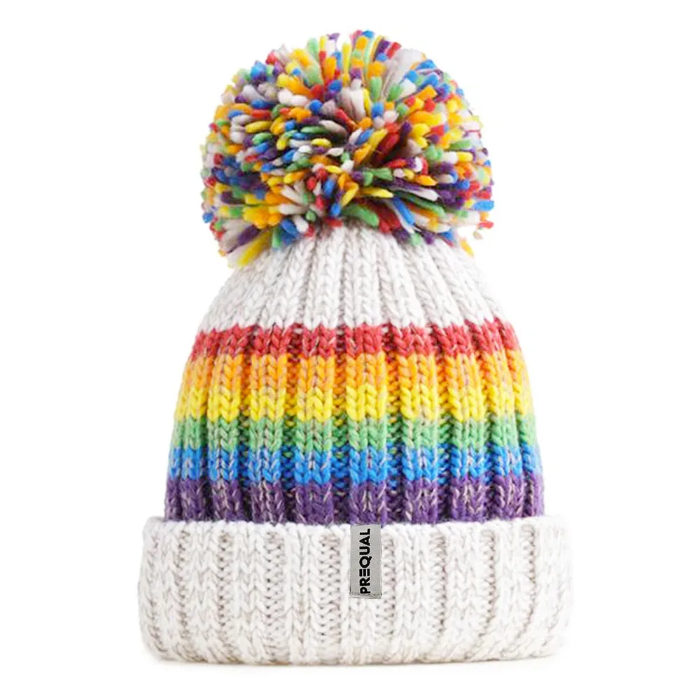 Gay Pride Rainbow Luxury Super Sherpa Fleece Lined Reflective Bobble Hat - White