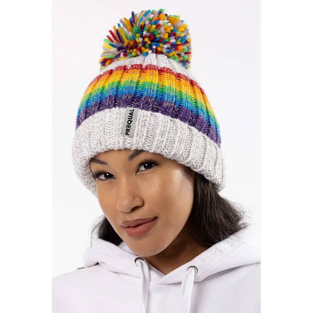 Gay Pride Rainbow Luxury Super Sherpa Fleece Lined Reflective Bobble Hat - White