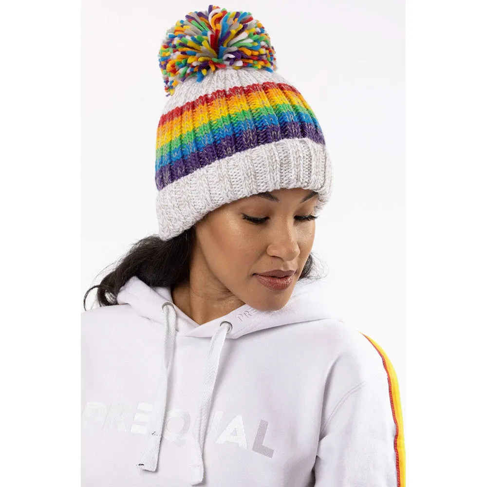 Gay Pride Rainbow Luxury Super Sherpa Fleece Lined Reflective Bobble Hat - White