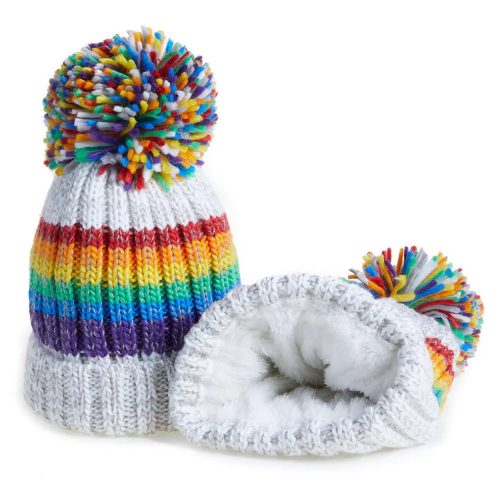 Gay Pride Rainbow Luxury Super Sherpa Fleece Lined Reflective Bobble Hat - White