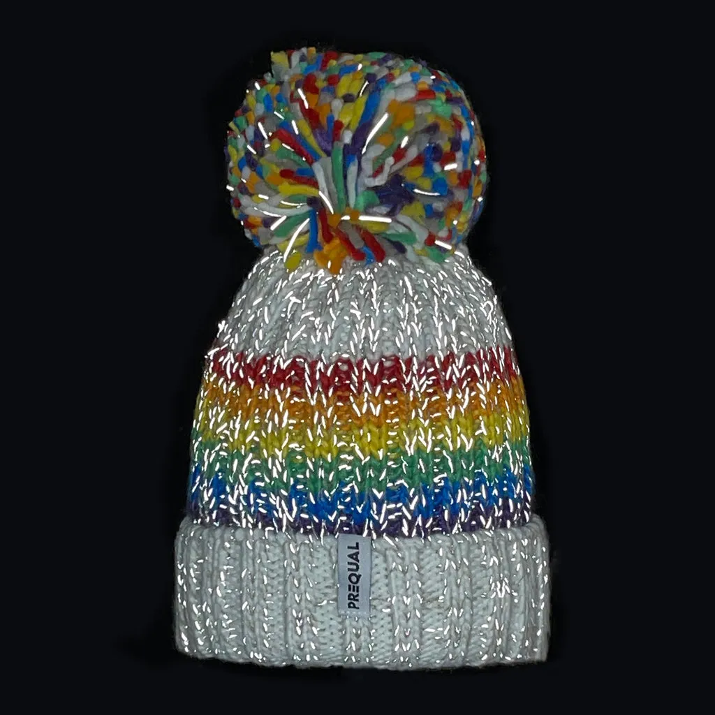 Gay Pride Rainbow Luxury Super Sherpa Fleece Lined Reflective Bobble Hat - White