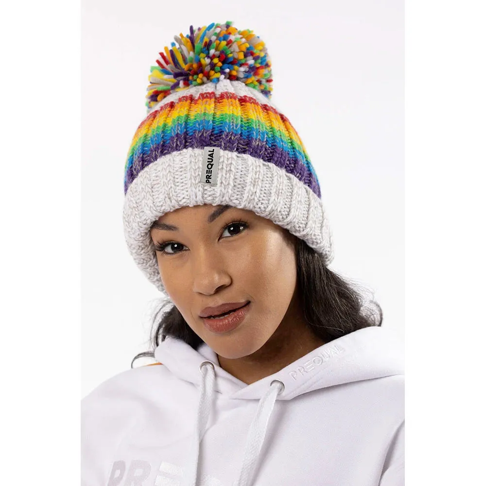 Gay Pride Rainbow Luxury Super Sherpa Fleece Lined Reflective Bobble Hat - White