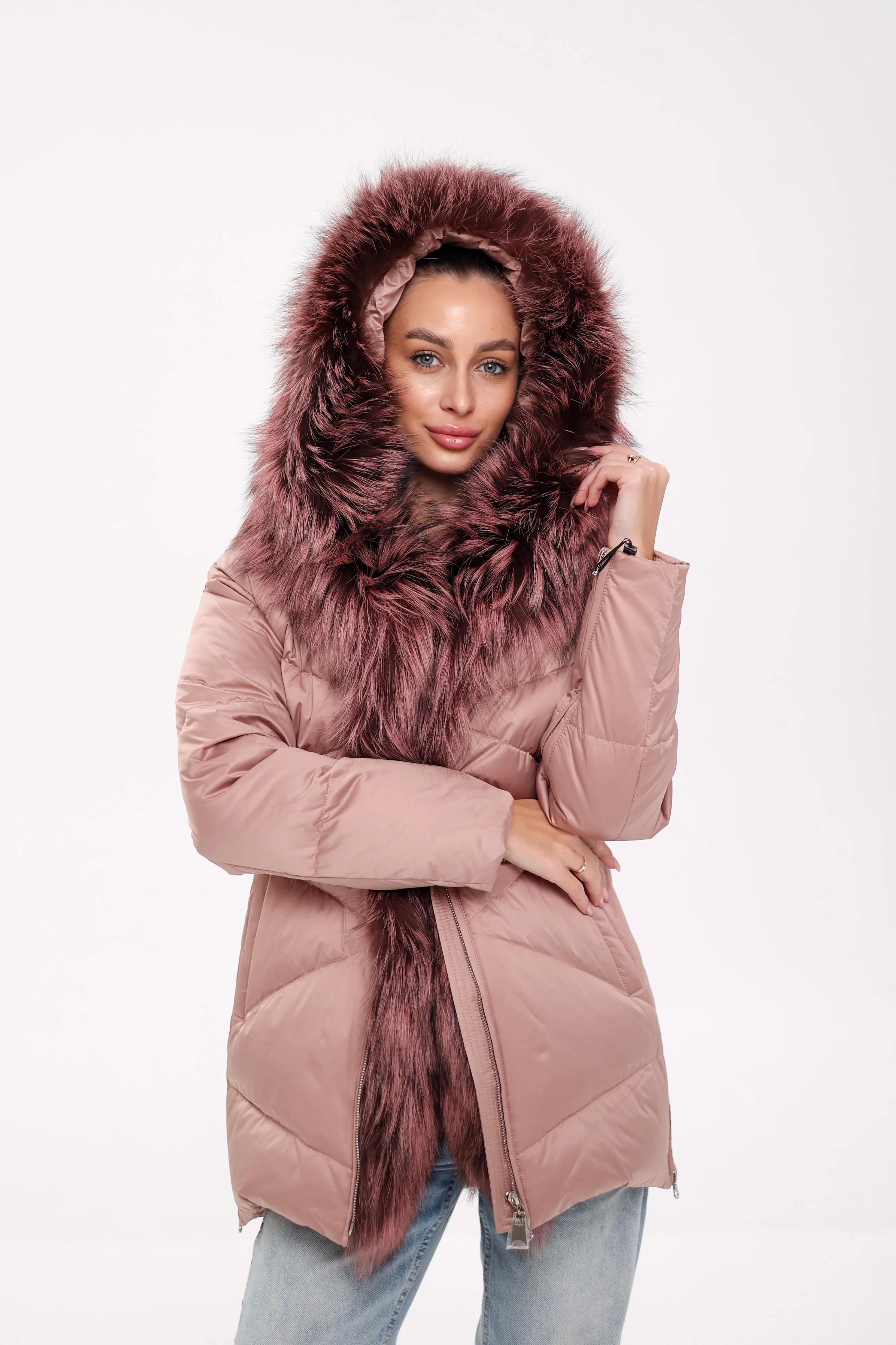 Genuine Silver Fox Fur Trim Down Insulated Parka