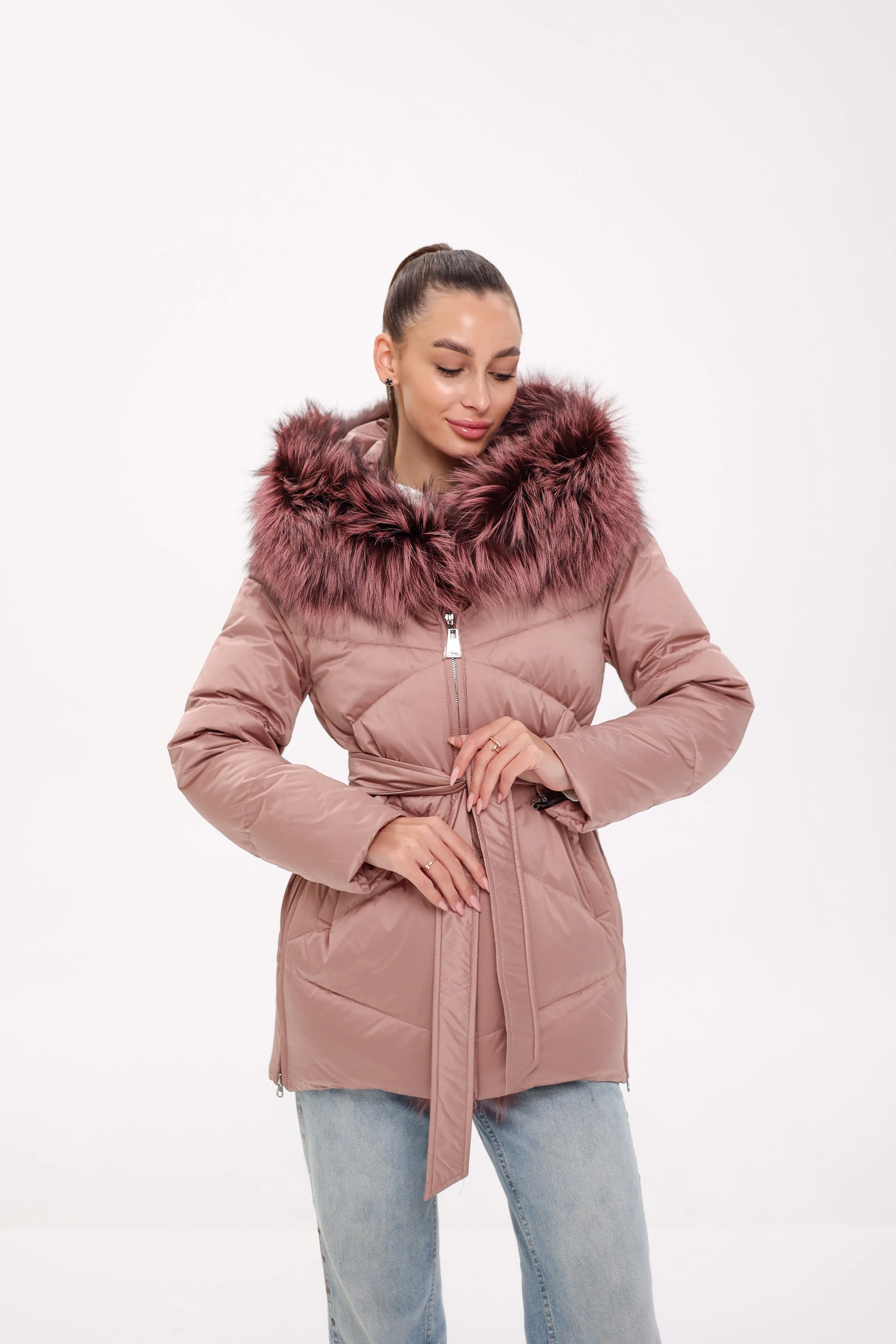 Genuine Silver Fox Fur Trim Down Insulated Parka