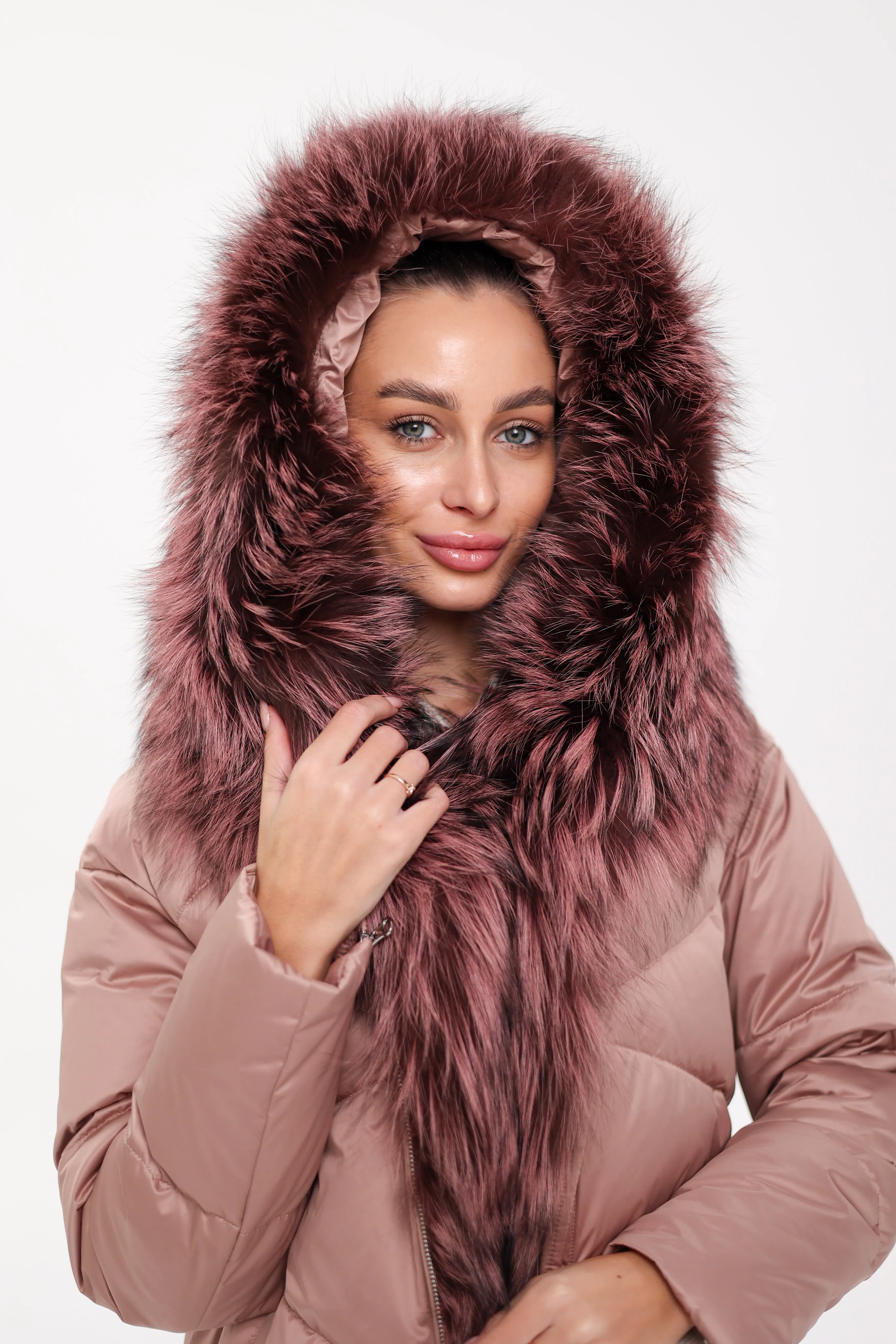 Genuine Silver Fox Fur Trim Down Insulated Parka