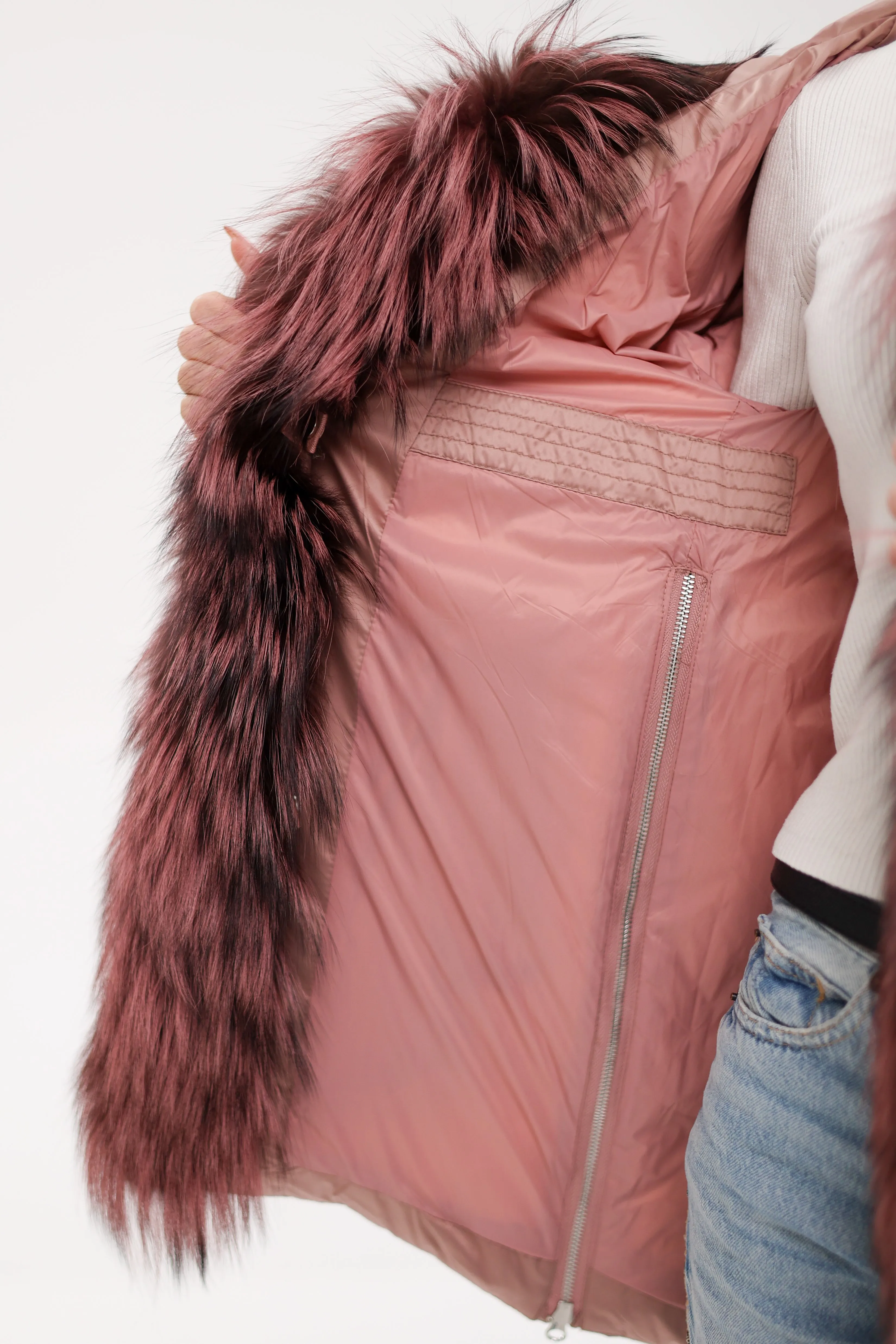 Genuine Silver Fox Fur Trim Down Insulated Parka