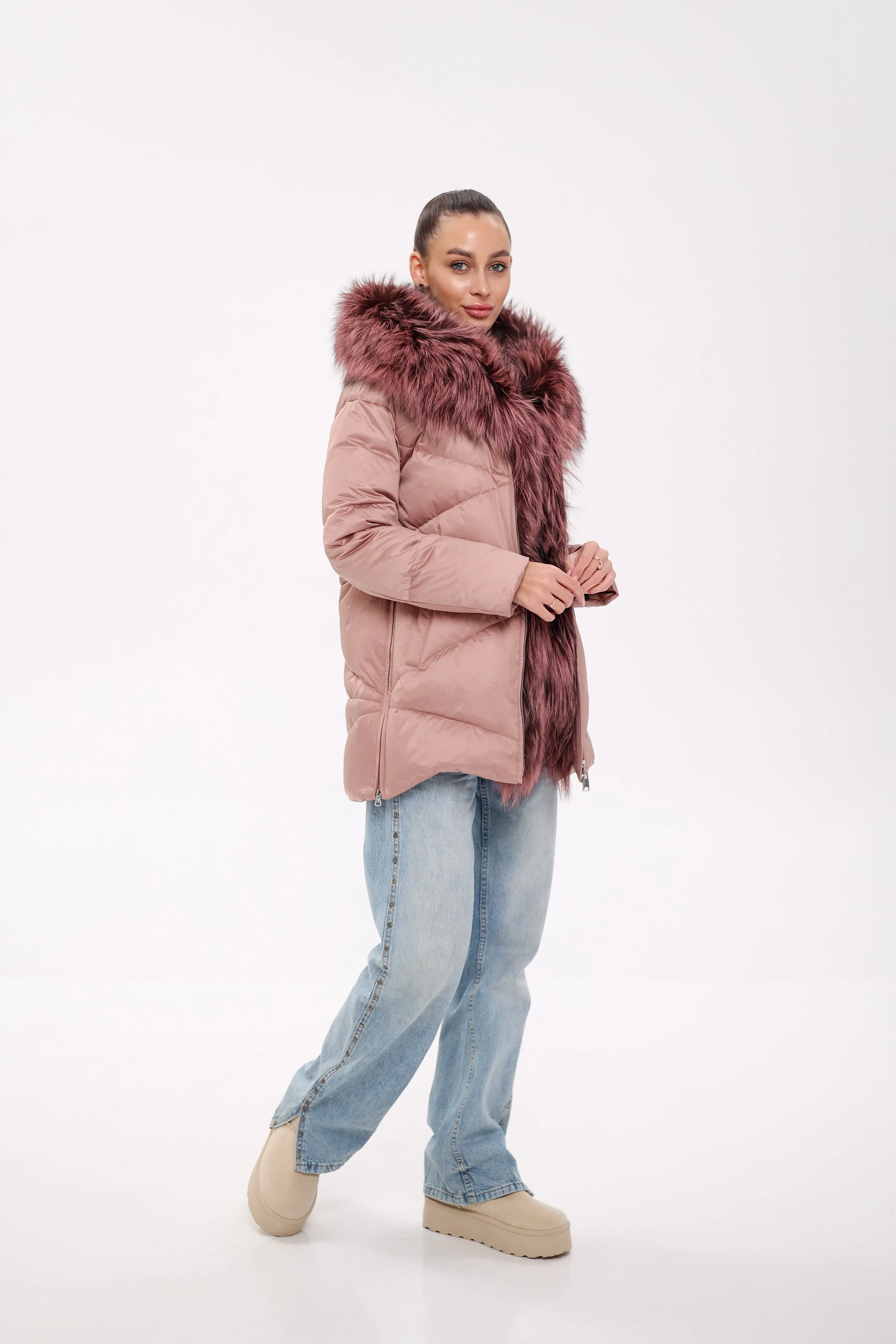 Genuine Silver Fox Fur Trim Down Insulated Parka