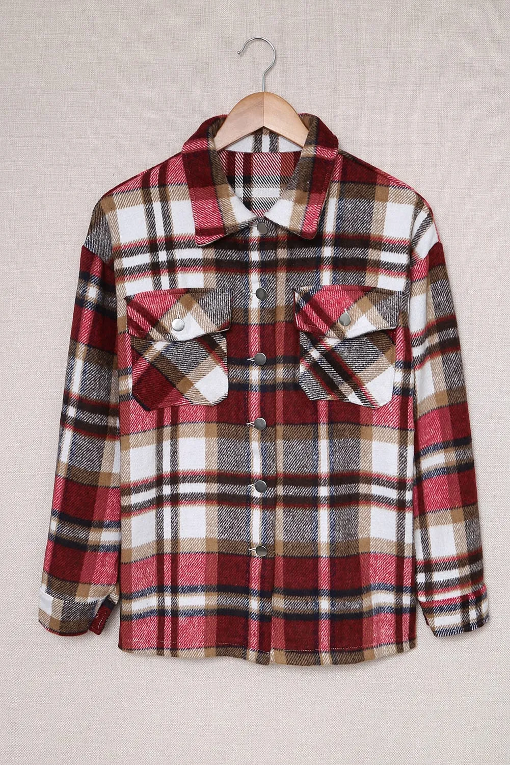 Geometric Plaid Print Pocketed Shacket