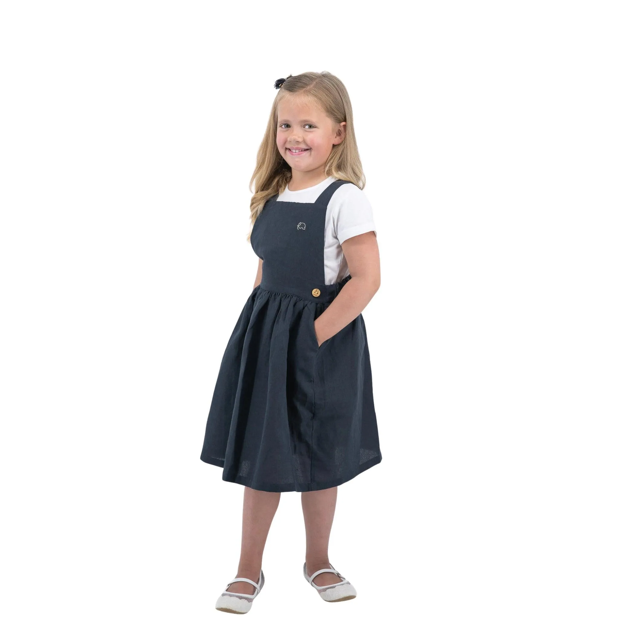 Girls' Elegant Ebony Linen Pinafore