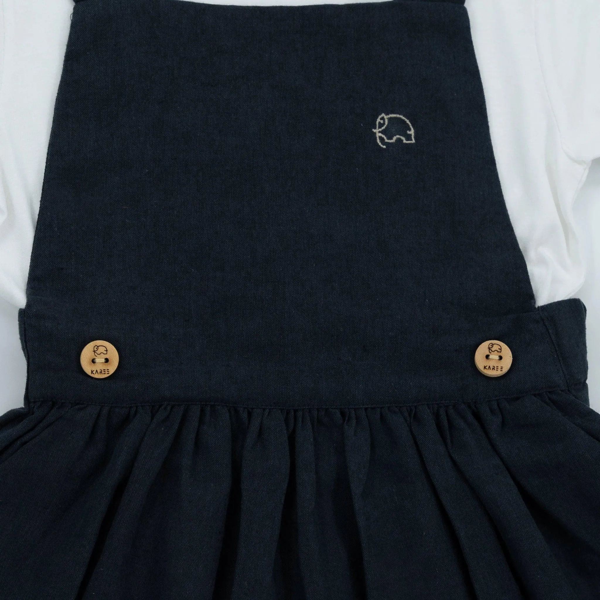 Girls' Elegant Ebony Linen Pinafore