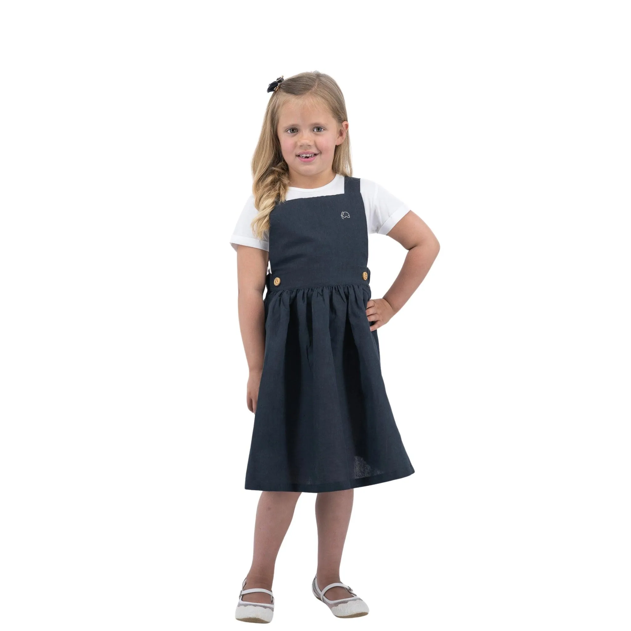 Girls' Elegant Ebony Linen Pinafore