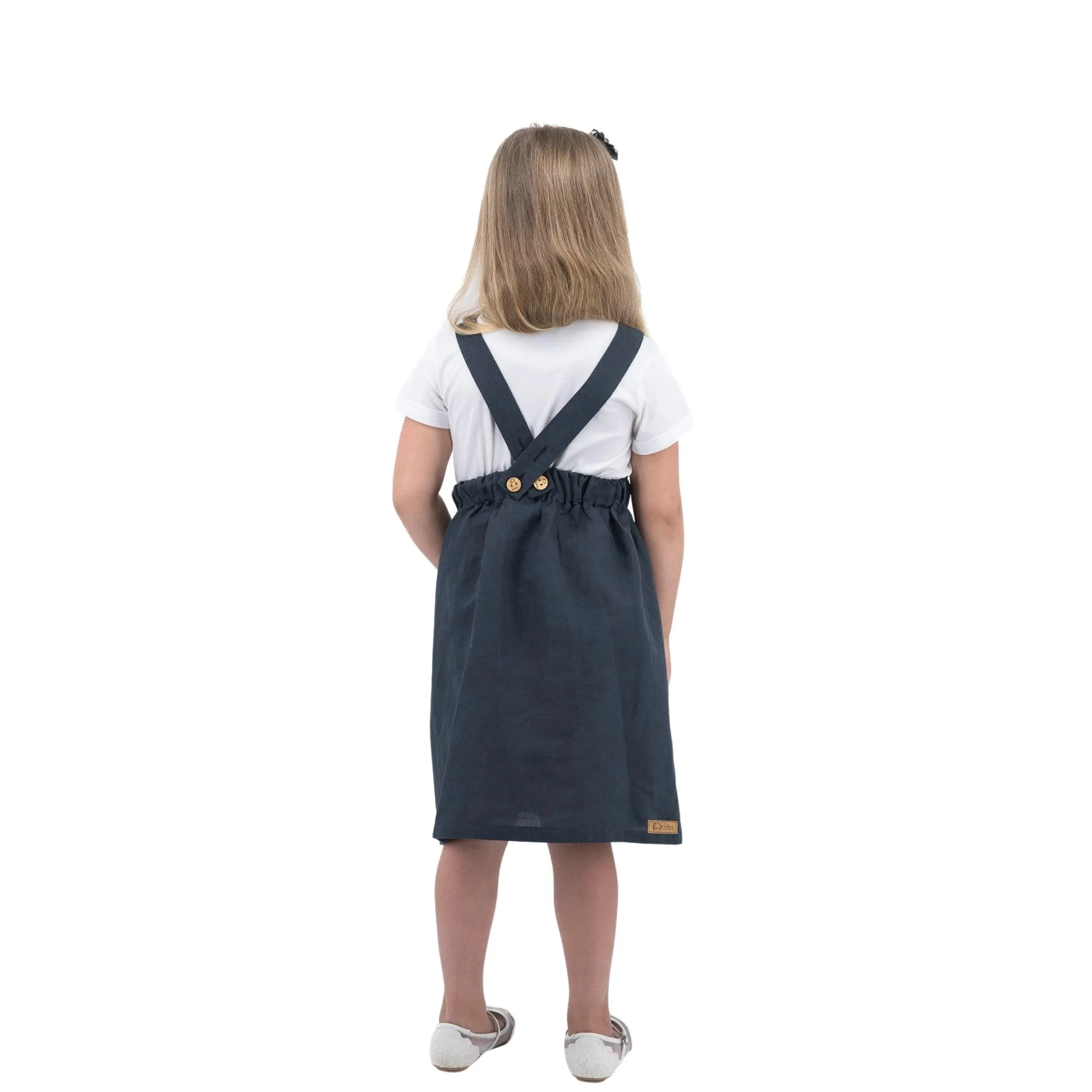 Girls' Elegant Ebony Linen Pinafore