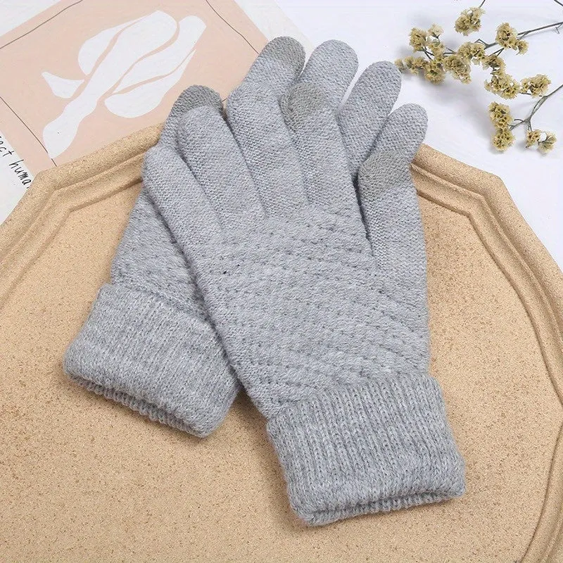 Gloves Women's Winter Plus Velvet Thickened Coldproof Riding Touch Screen Warm Knitted Gloves