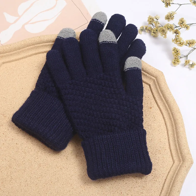 Gloves Women's Winter Plus Velvet Thickened Coldproof Riding Touch Screen Warm Knitted Gloves