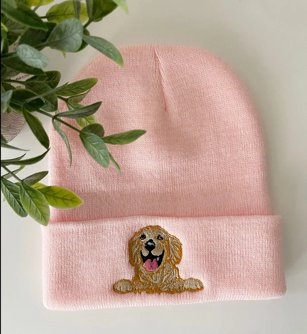 Golden Retriever Dog Embroidered Beanies, Custom Beanie, Embroidery Cap, Winter Hat , Winter cap, Cuffed Beanie