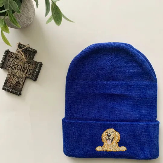 Golden Retriever Dog Embroidered Beanies, Custom Beanie, Embroidery Cap, Winter Hat , Winter cap, Cuffed Beanie