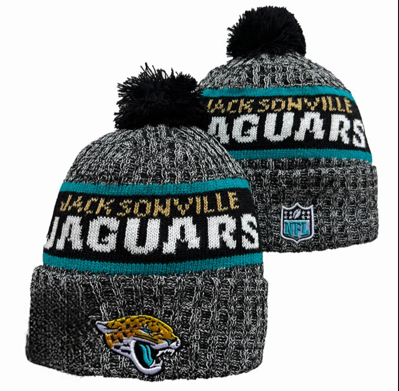 Jacksonville  Men's New Era Cuffed Knit Hat with Pom Black/Gold - OSFM