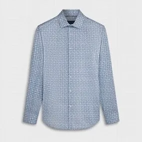 James Geometric OoohCotton Shirt in Air Blue by Bugatchi