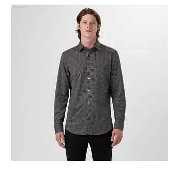 James Geometric OoohCotton Shirt in Black by Bugatchi