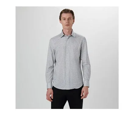 James Geometric OoohCotton Shirt in Chalk by Bugatchi