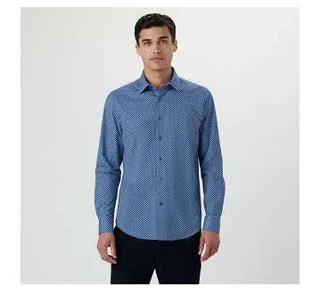 James Geometric OoohCotton Shirt in Classic Blue by Bugatchi