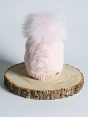 Jamiks Pink Shimmer Hat with Natural Fur Pom