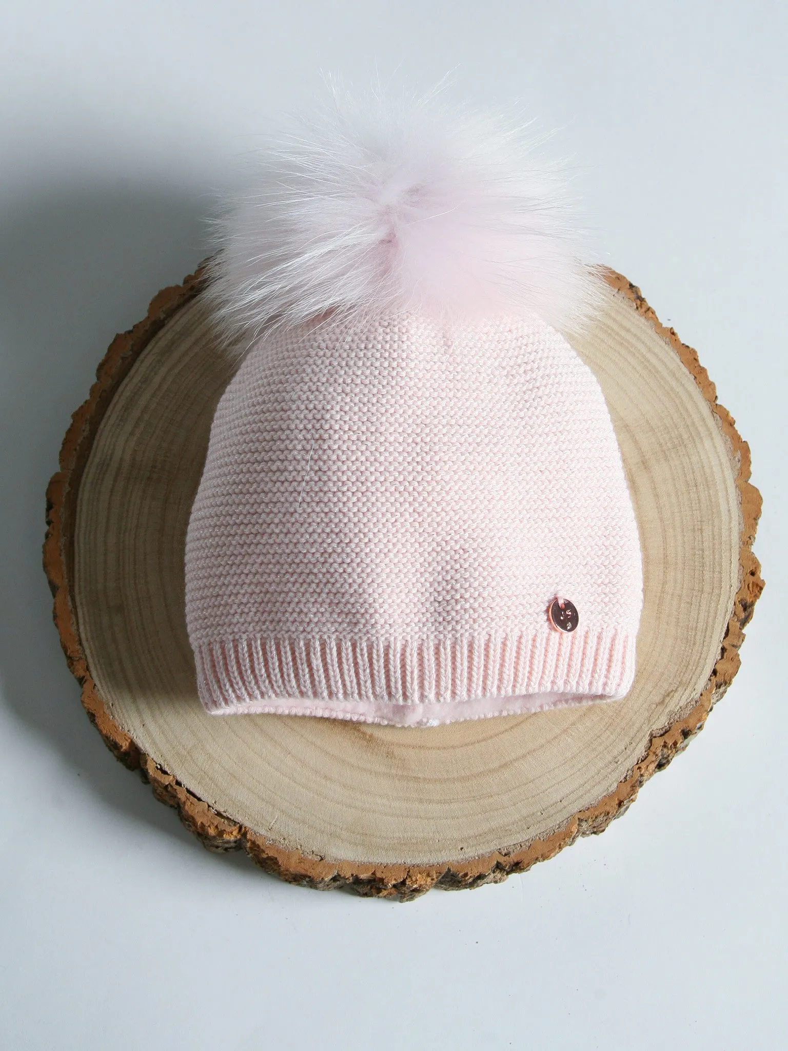 Jamiks Pink Shimmer Hat with Natural Fur Pom