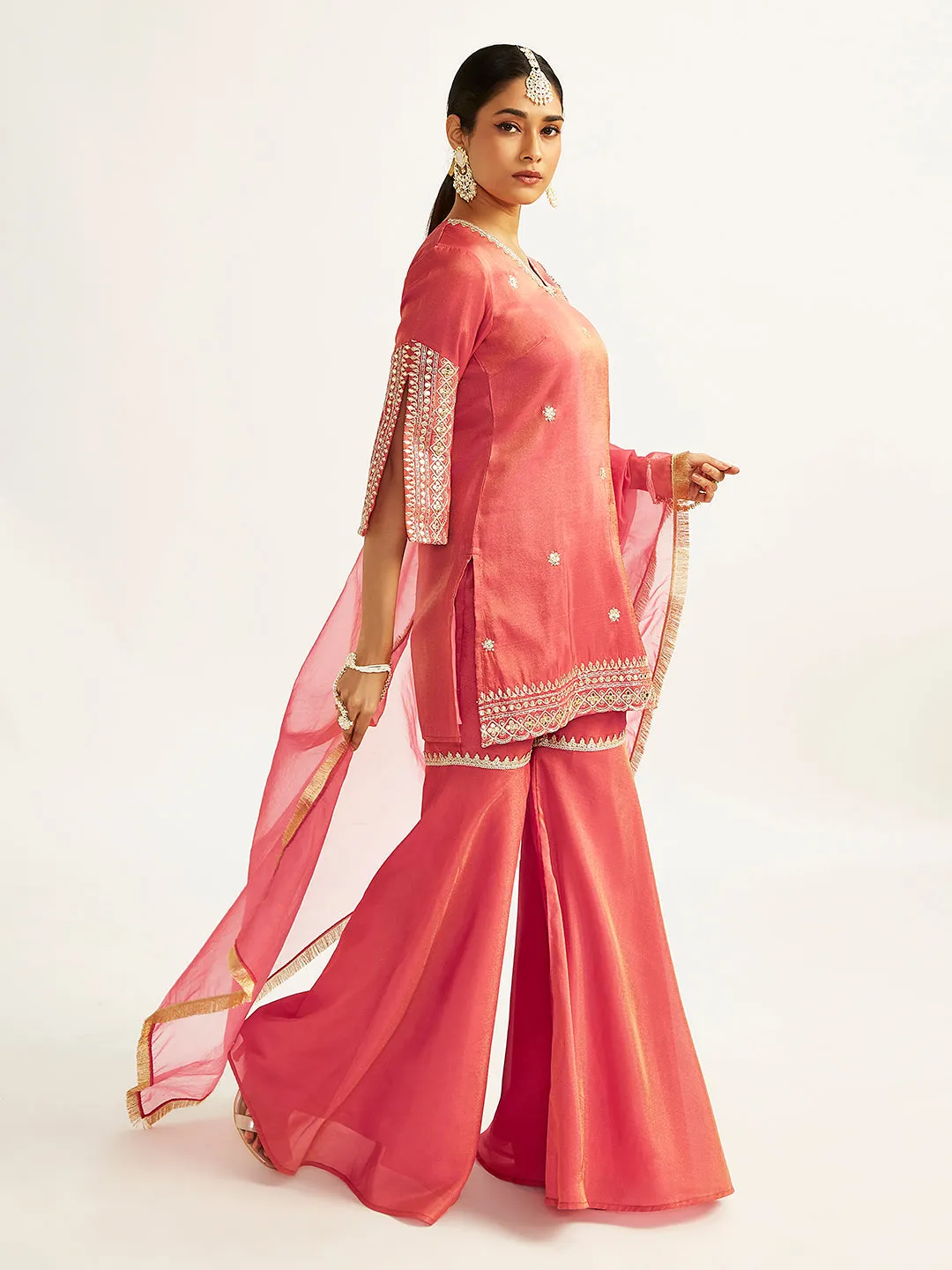 Jashvi Women's Rose Pink Sharara Set