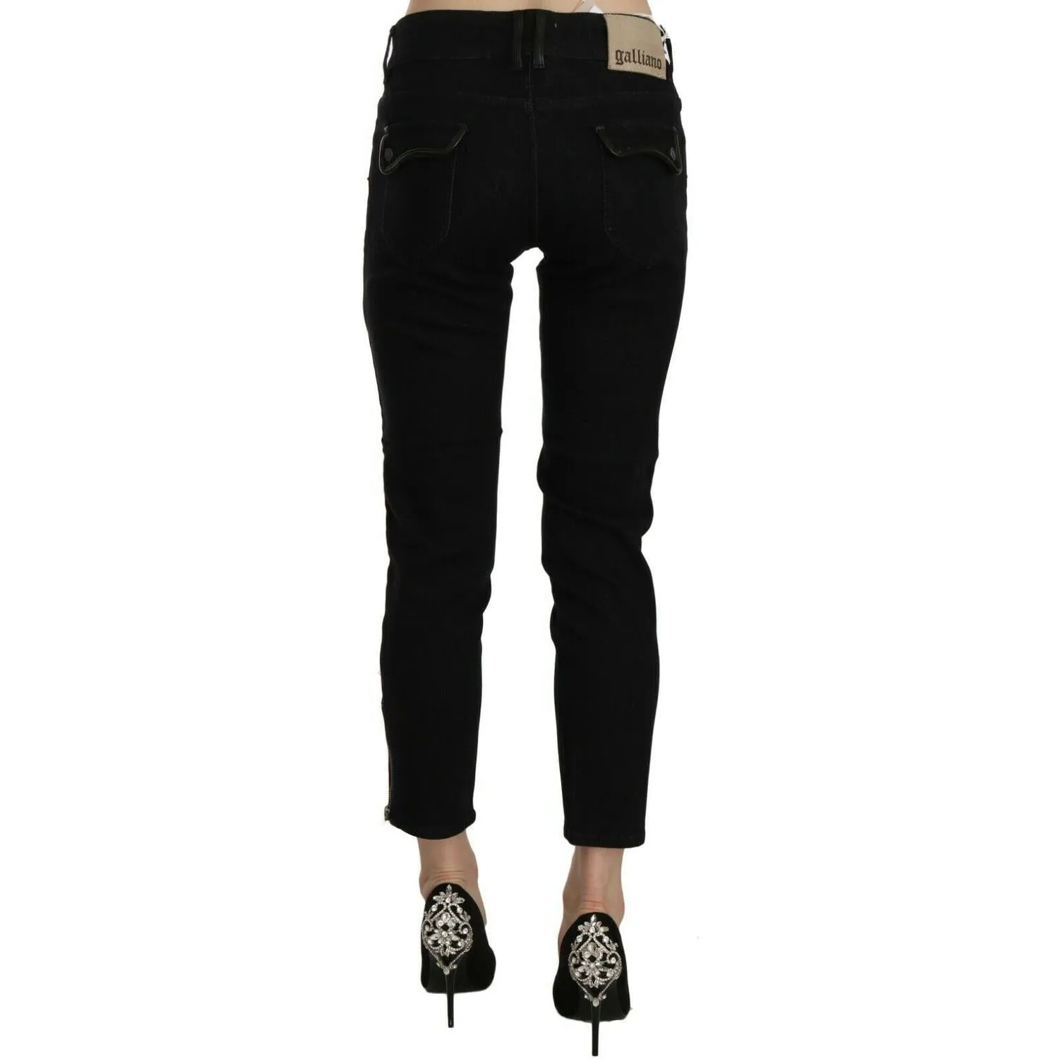 John Galliano Chic Black Mid Waist Slim Cropped Jeans