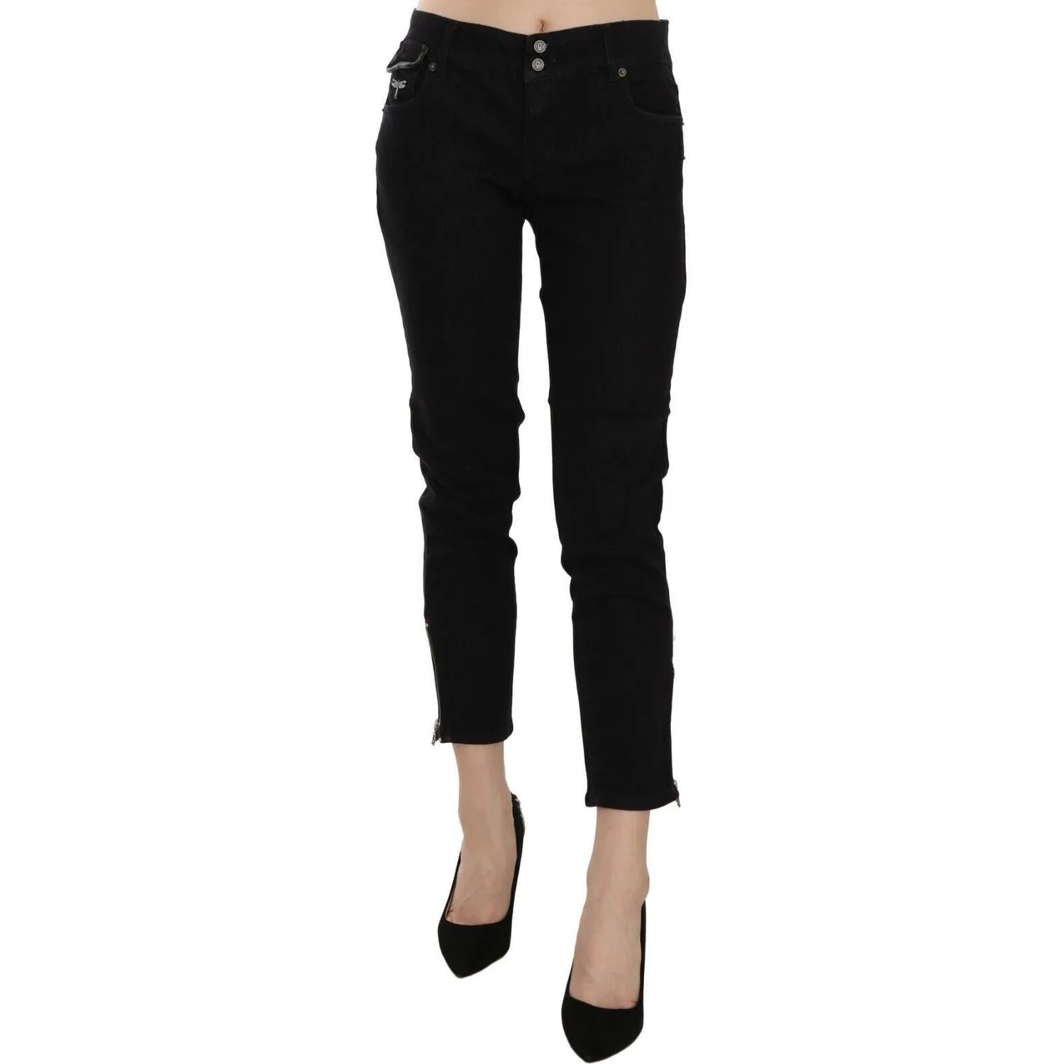 John Galliano Chic Black Mid Waist Slim Cropped Jeans