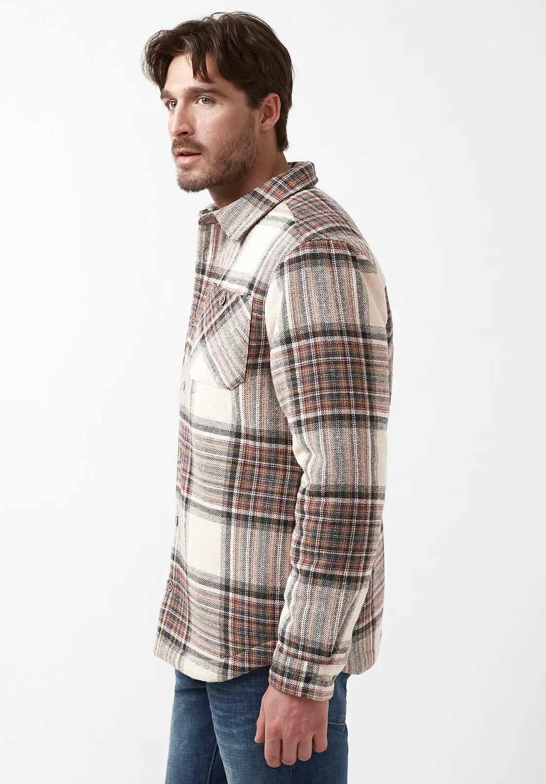 Jorum Men’s Shacket in Beige Brown Plaid - BM24040