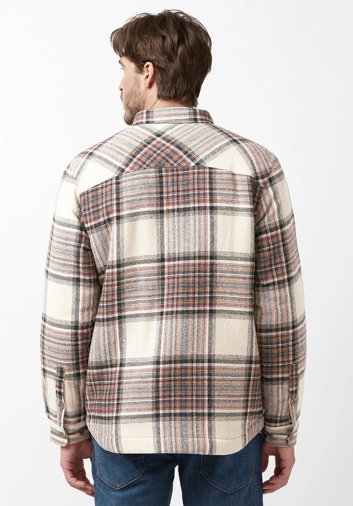 Jorum Men’s Shacket in Beige Brown Plaid - BM24040