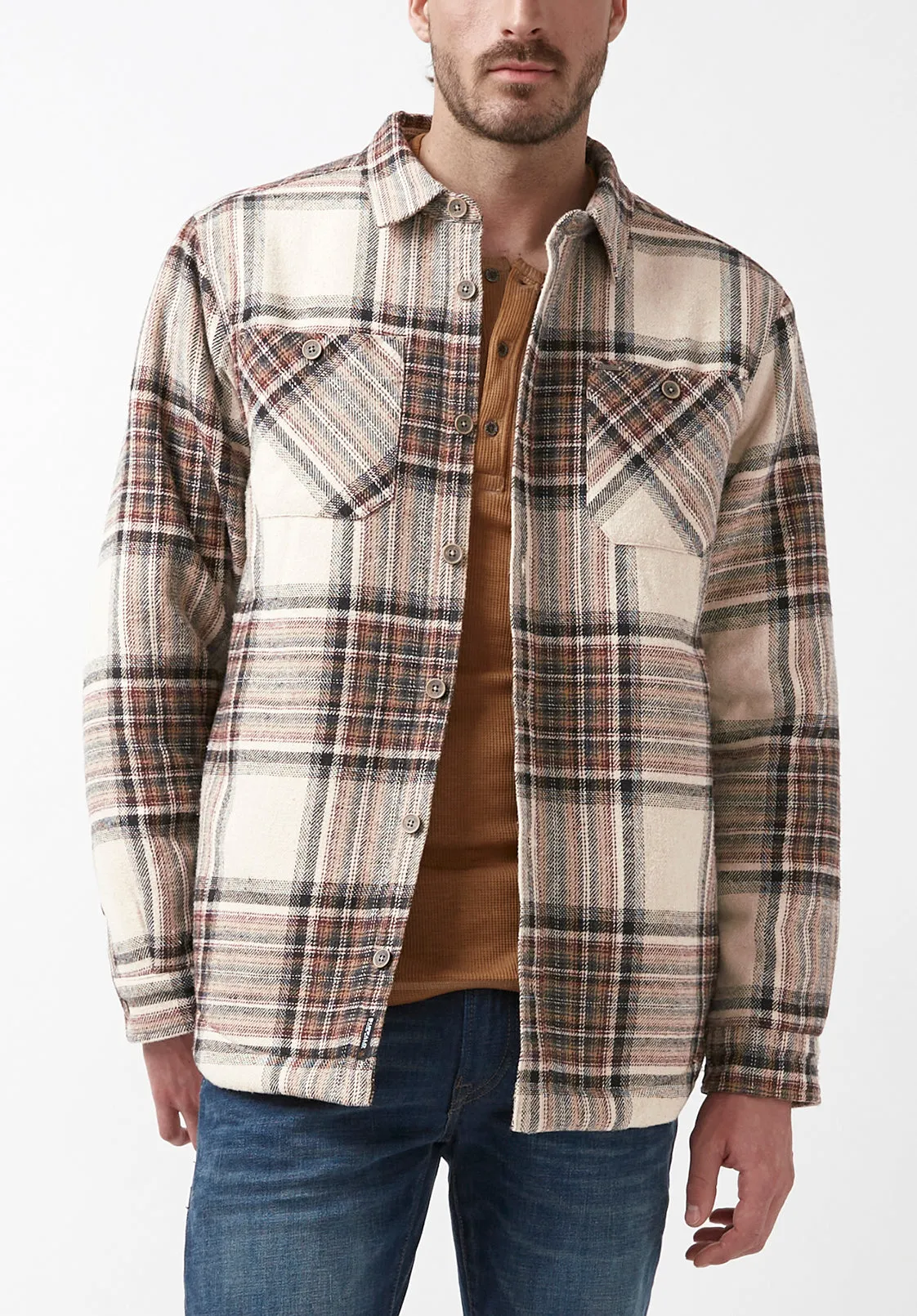 Jorum Men’s Shacket in Beige Brown Plaid - BM24040