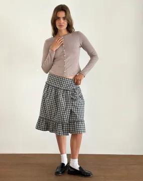 Kasya Midi Skirt in Tonal Gingham Black and Grey