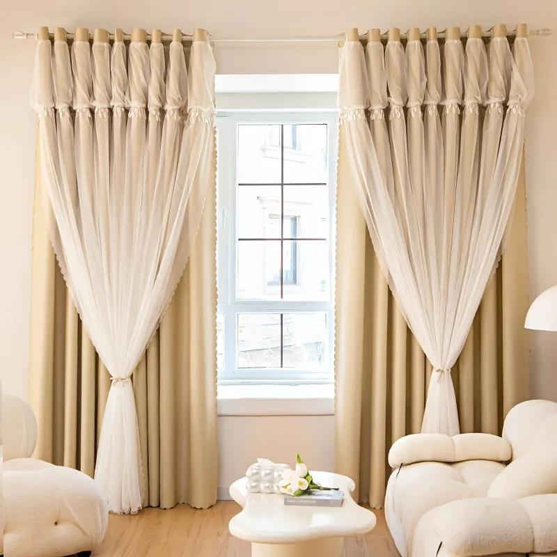 kkboxly 1pc Elegant Double Layer Curtains - Thermal Insulated, Blackout, Mix and Match Voile Panels for Bedroom Drapes with Soft Fabric and Easy Installation