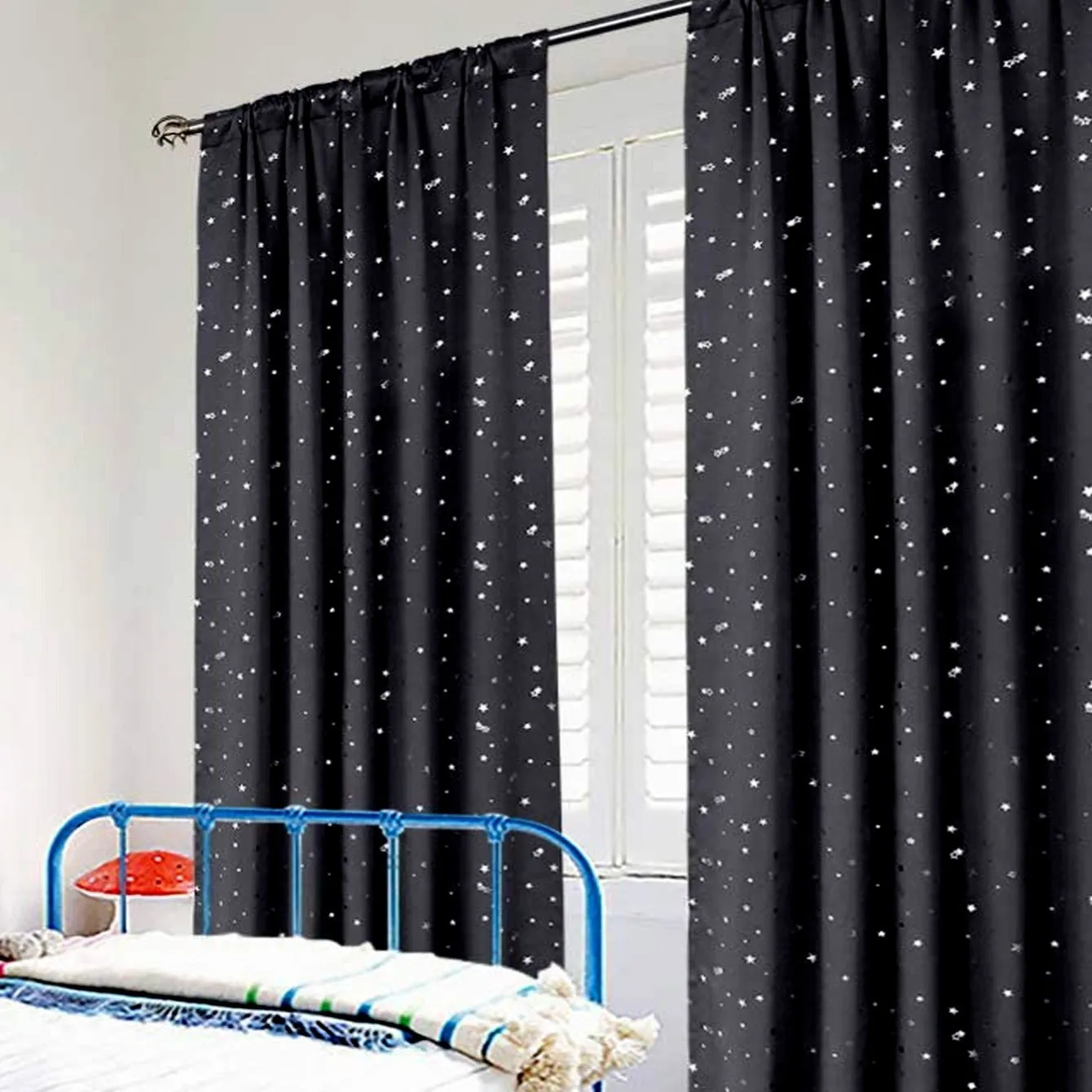 kkboxly 1pc Silvery Star Blackout Curtain, Thermal Insulated Twinkle Star Curtain, Grommet Top Window Treatment Drape For Bedroom Livingroom