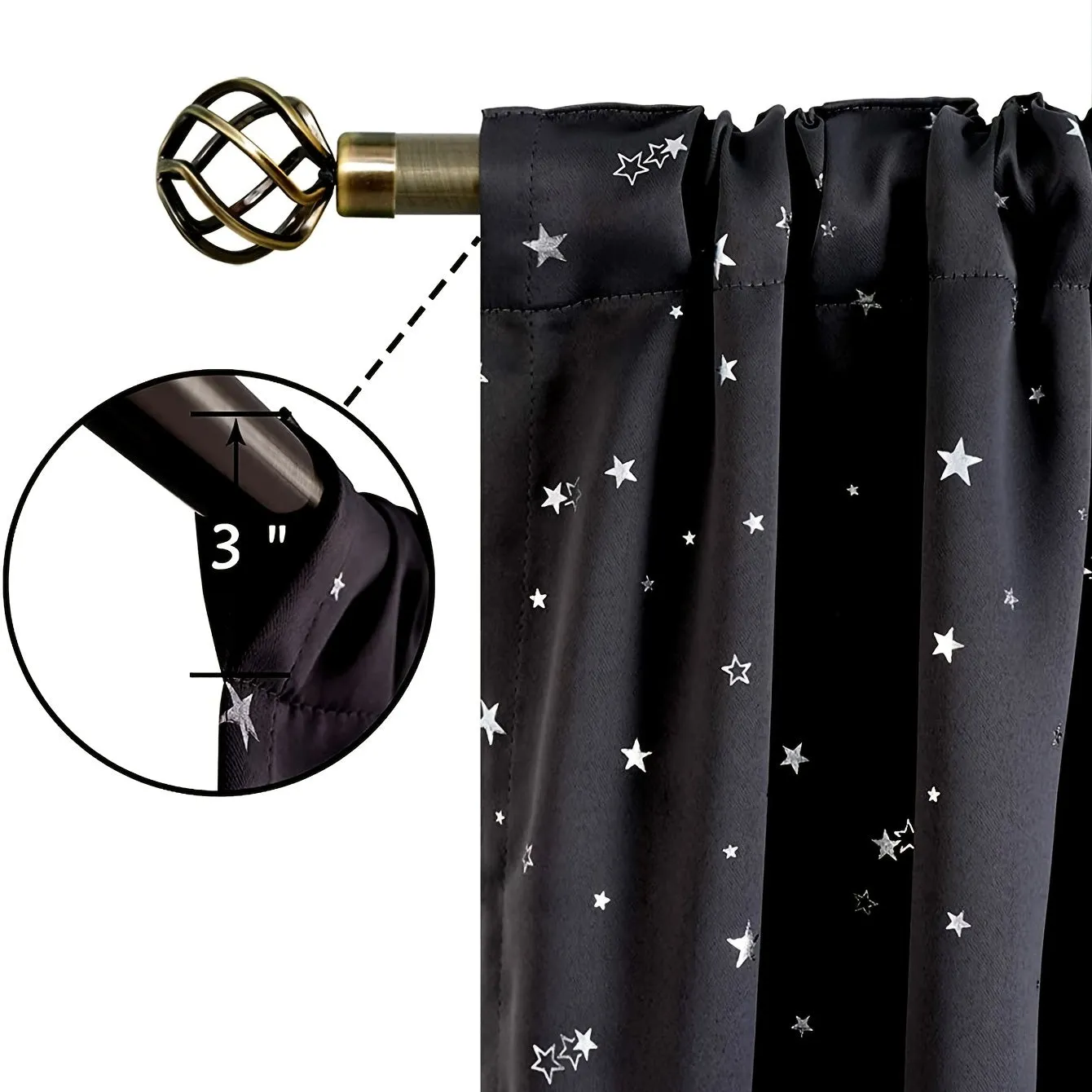 kkboxly 1pc Silvery Star Blackout Curtain, Thermal Insulated Twinkle Star Curtain, Grommet Top Window Treatment Drape For Bedroom Livingroom