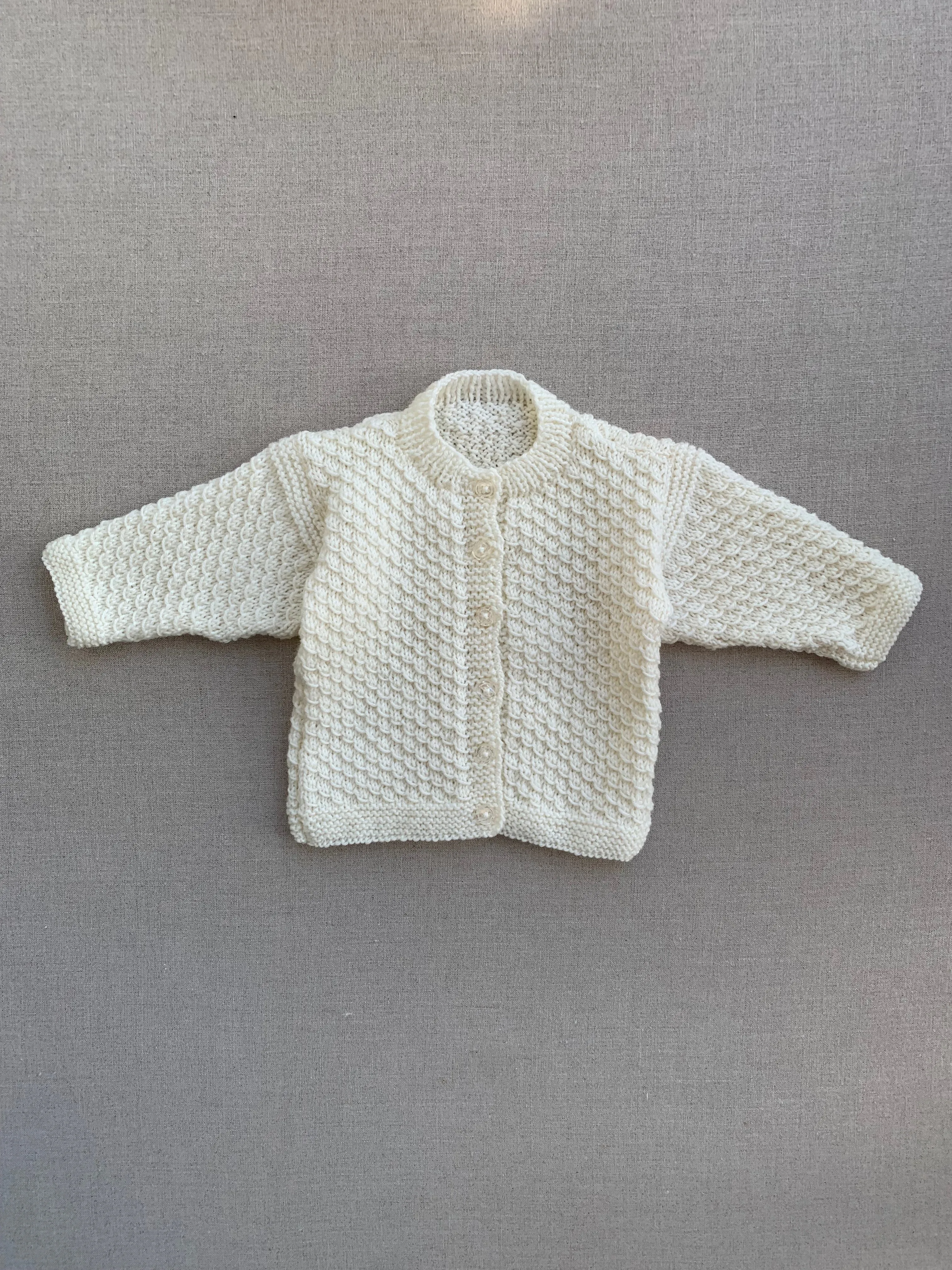 Knitted by Nana Scale Stitch Cardigan Cream 3-6M