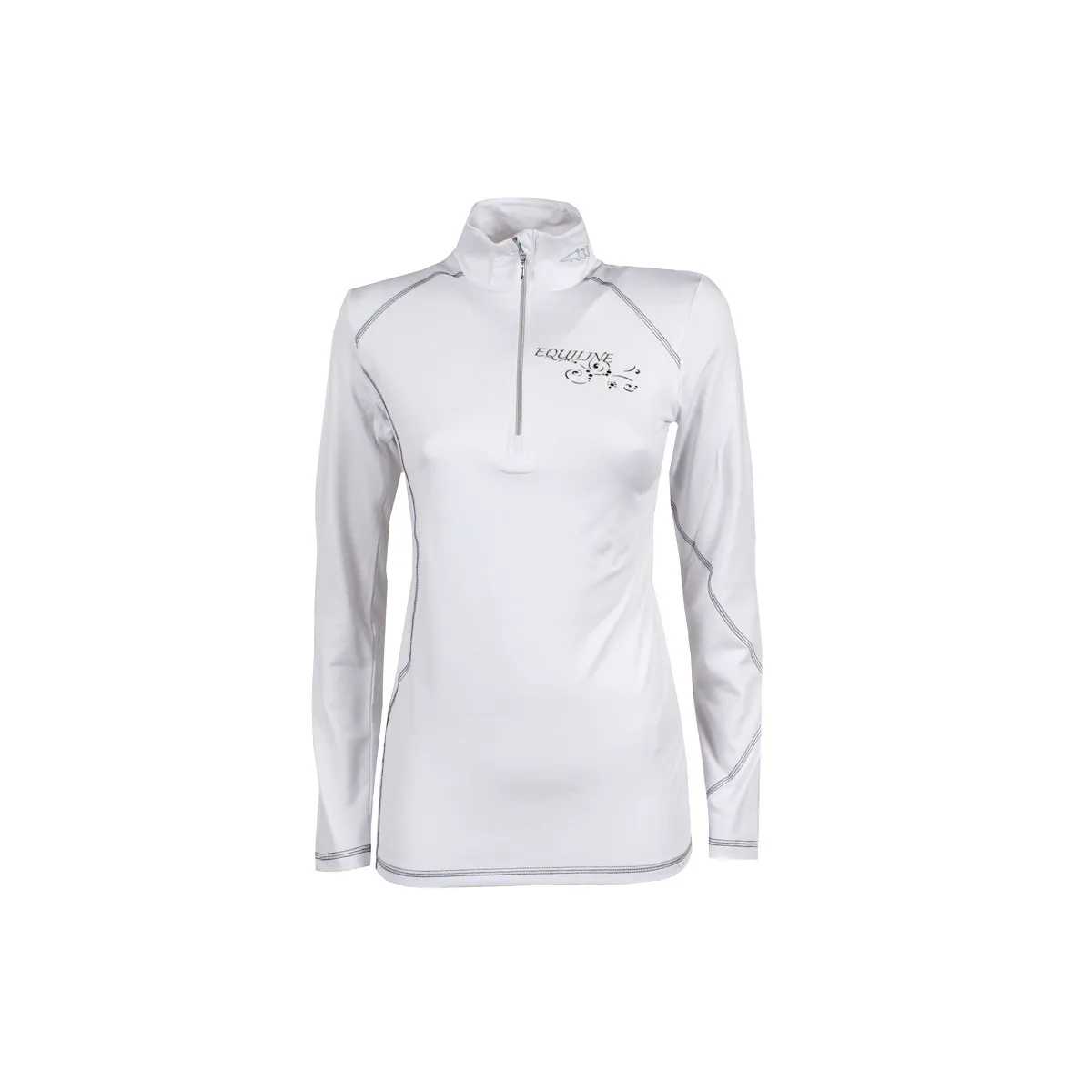 LADIES BI-STRETCH MOCK TURTLENECK RIDING JUMPER BY EQUILINE. WITH ZIP - MOD. CARRIE - COL. WHITE