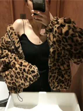 Leopard print fur coat women's autumn and winter Korean version of loose foreign plush warm coat this year popular lambswool padded jacket